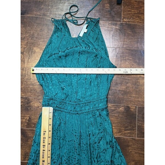Loft Emerald Satin Cheetah print Cocktail Maxi Dress Sz 2 - Picture 7 of 9